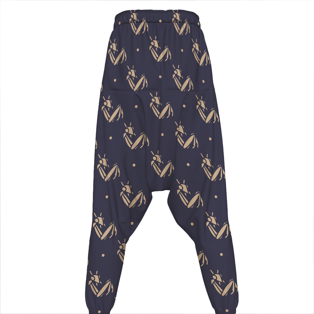 Blue And Beige Mantis Pattern Print Hammer Pants