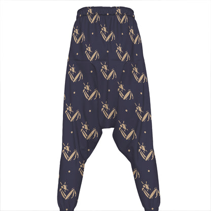 Blue And Beige Mantis Pattern Print Hammer Pants