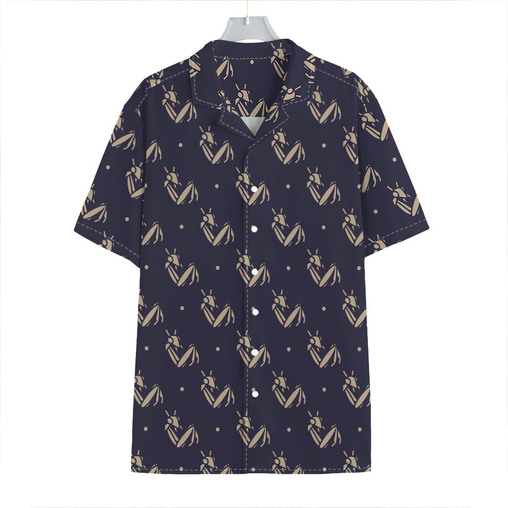 Blue And Beige Mantis Pattern Print Hawaiian Shirt