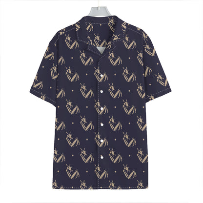 Blue And Beige Mantis Pattern Print Hawaiian Shirt