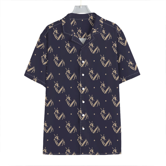 Blue And Beige Mantis Pattern Print Hawaiian Shirt