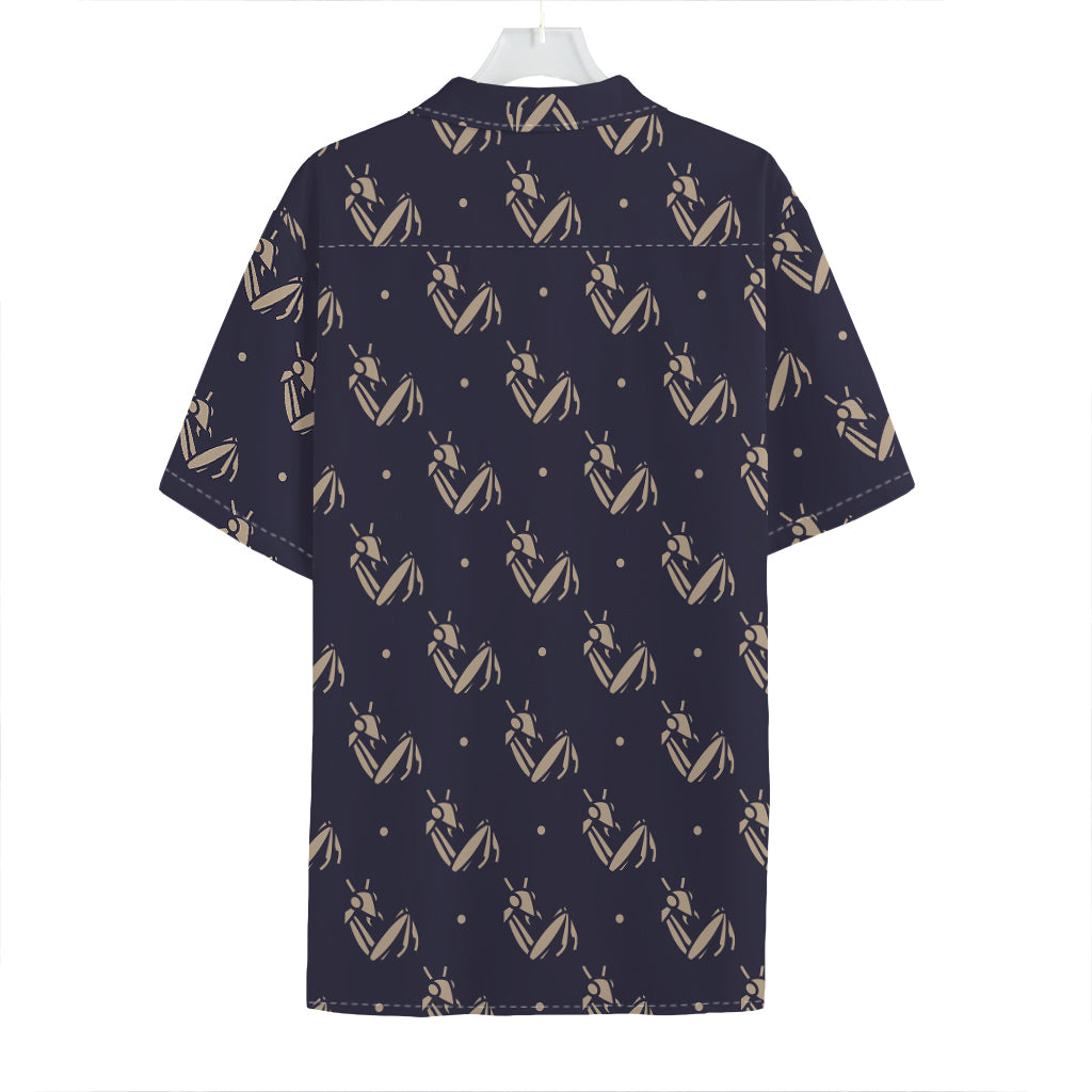 Blue And Beige Mantis Pattern Print Hawaiian Shirt