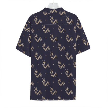 Blue And Beige Mantis Pattern Print Hawaiian Shirt