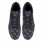Blue And Beige Mantis Pattern Print High Top Leather Sneakers
