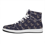 Blue And Beige Mantis Pattern Print High Top Leather Sneakers