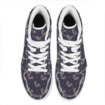 Blue And Beige Mantis Pattern Print High Top Leather Sneakers