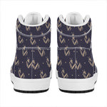 Blue And Beige Mantis Pattern Print High Top Leather Sneakers