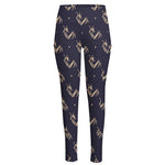 Blue And Beige Mantis Pattern Print High-Waisted Pocket Leggings