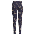 Blue And Beige Mantis Pattern Print High-Waisted Pocket Leggings