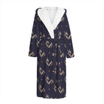 Blue And Beige Mantis Pattern Print Hooded Bathrobe