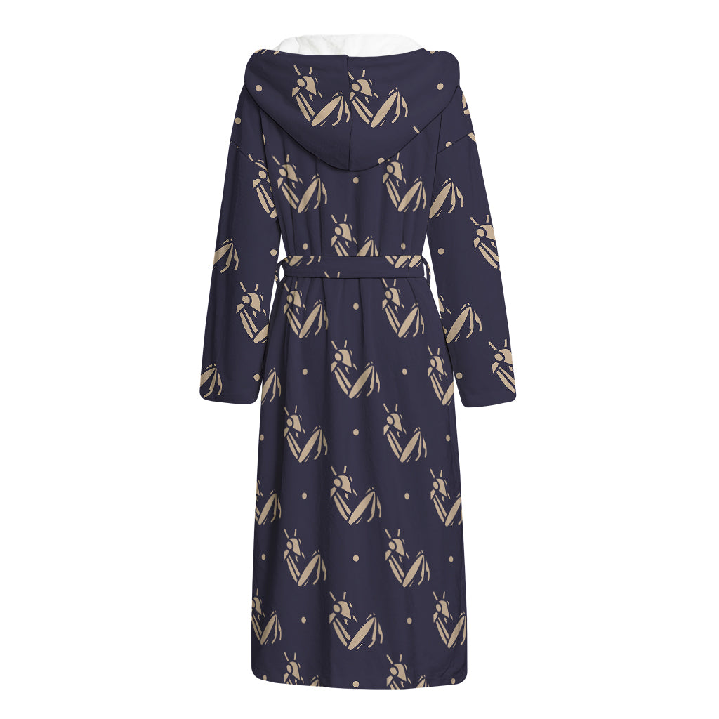 Blue And Beige Mantis Pattern Print Hooded Bathrobe