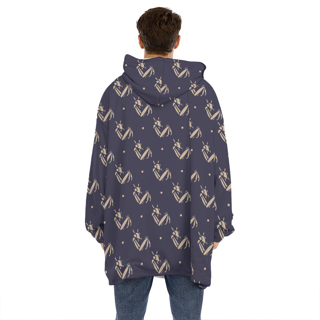 Blue And Beige Mantis Pattern Print Hoodie Blanket