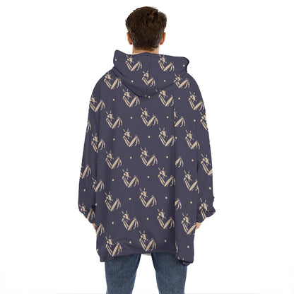 Blue And Beige Mantis Pattern Print Hoodie Blanket