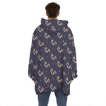 Blue And Beige Mantis Pattern Print Hoodie Blanket