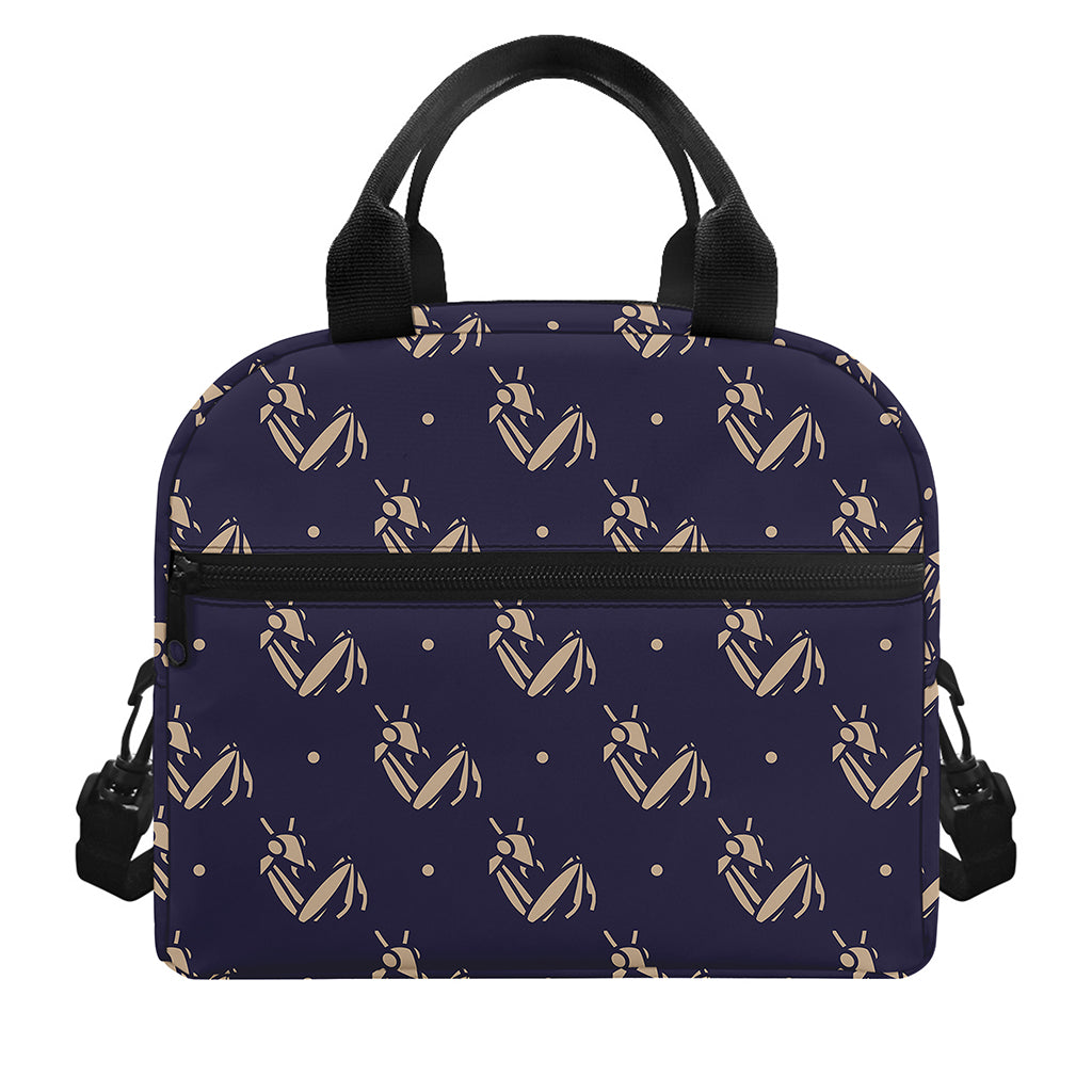 Blue And Beige Mantis Pattern Print Insulated Lunch Bag