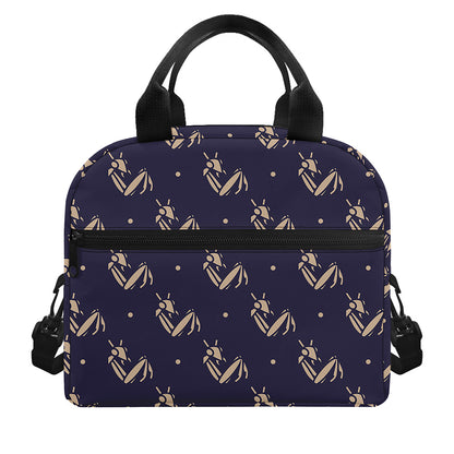 Blue And Beige Mantis Pattern Print Insulated Lunch Bag