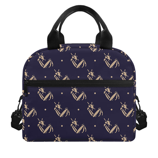 Blue And Beige Mantis Pattern Print Insulated Lunch Bag