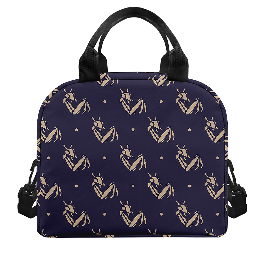 Blue And Beige Mantis Pattern Print Insulated Lunch Bag