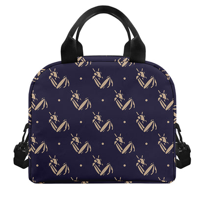 Blue And Beige Mantis Pattern Print Insulated Lunch Bag