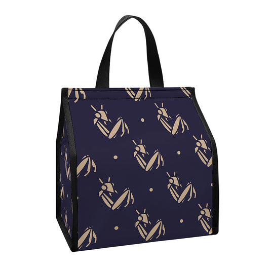 Blue And Beige Mantis Pattern Print Insulated Lunch Tote