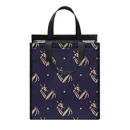 Blue And Beige Mantis Pattern Print Insulated Lunch Tote