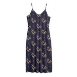 Blue And Beige Mantis Pattern Print Jersey Midi Cami Dress