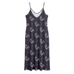 Blue And Beige Mantis Pattern Print Jersey Midi Cami Dress