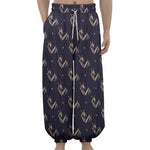 Blue And Beige Mantis Pattern Print Lantern Pants