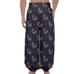 Blue And Beige Mantis Pattern Print Lantern Pants