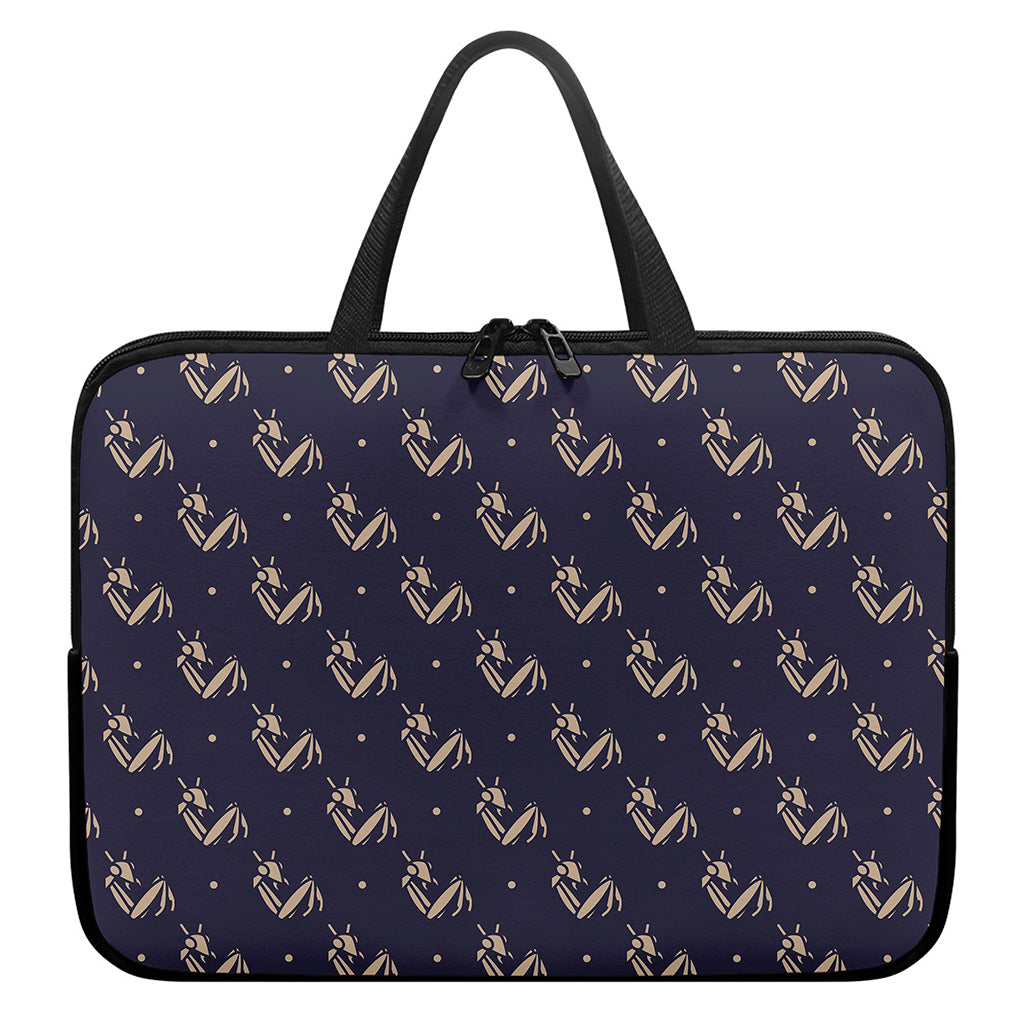 Blue And Beige Mantis Pattern Print Laptop Sleeve With Handle
