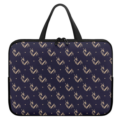 Blue And Beige Mantis Pattern Print Laptop Sleeve With Handle