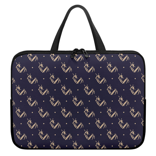 Blue And Beige Mantis Pattern Print Laptop Sleeve With Handle