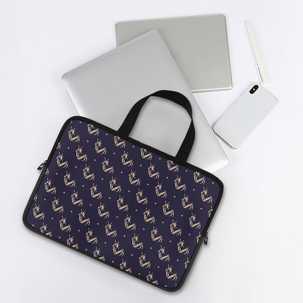 Blue And Beige Mantis Pattern Print Laptop Sleeve With Handle