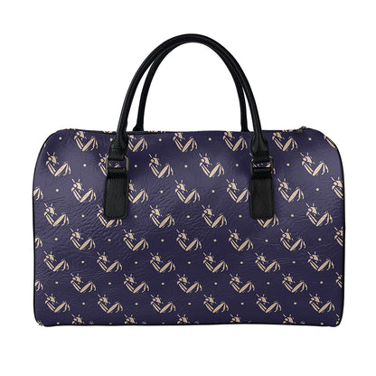 Blue And Beige Mantis Pattern Print Leather Duffle Bag