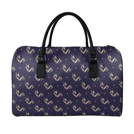 Blue And Beige Mantis Pattern Print Leather Duffle Bag