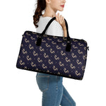Blue And Beige Mantis Pattern Print Leather Duffle Bag