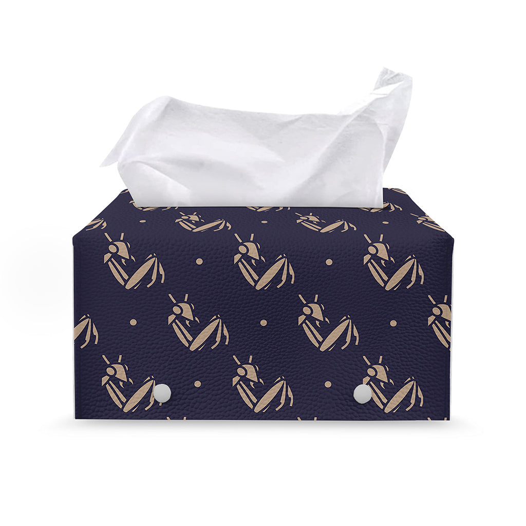 Blue And Beige Mantis Pattern Print Leather Tissue Box Cover