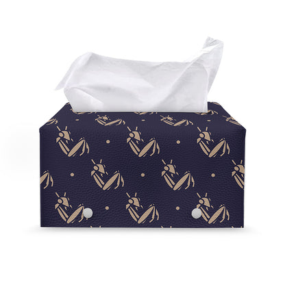 Blue And Beige Mantis Pattern Print Leather Tissue Box Cover