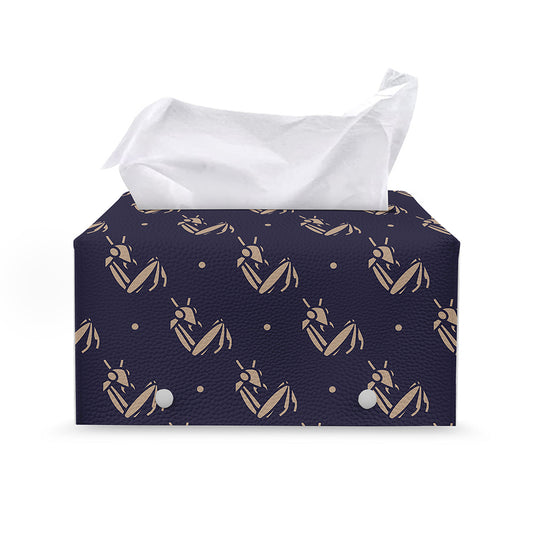 Blue And Beige Mantis Pattern Print Leather Tissue Box Cover