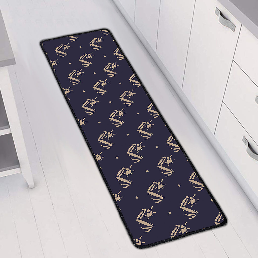 Blue And Beige Mantis Pattern Print Long Kitchen Mat