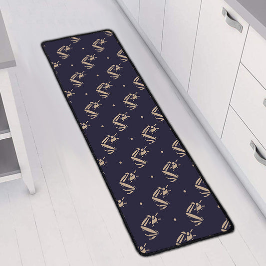 Blue And Beige Mantis Pattern Print Long Kitchen Mat