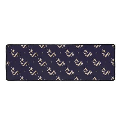 Blue And Beige Mantis Pattern Print Long Kitchen Mat