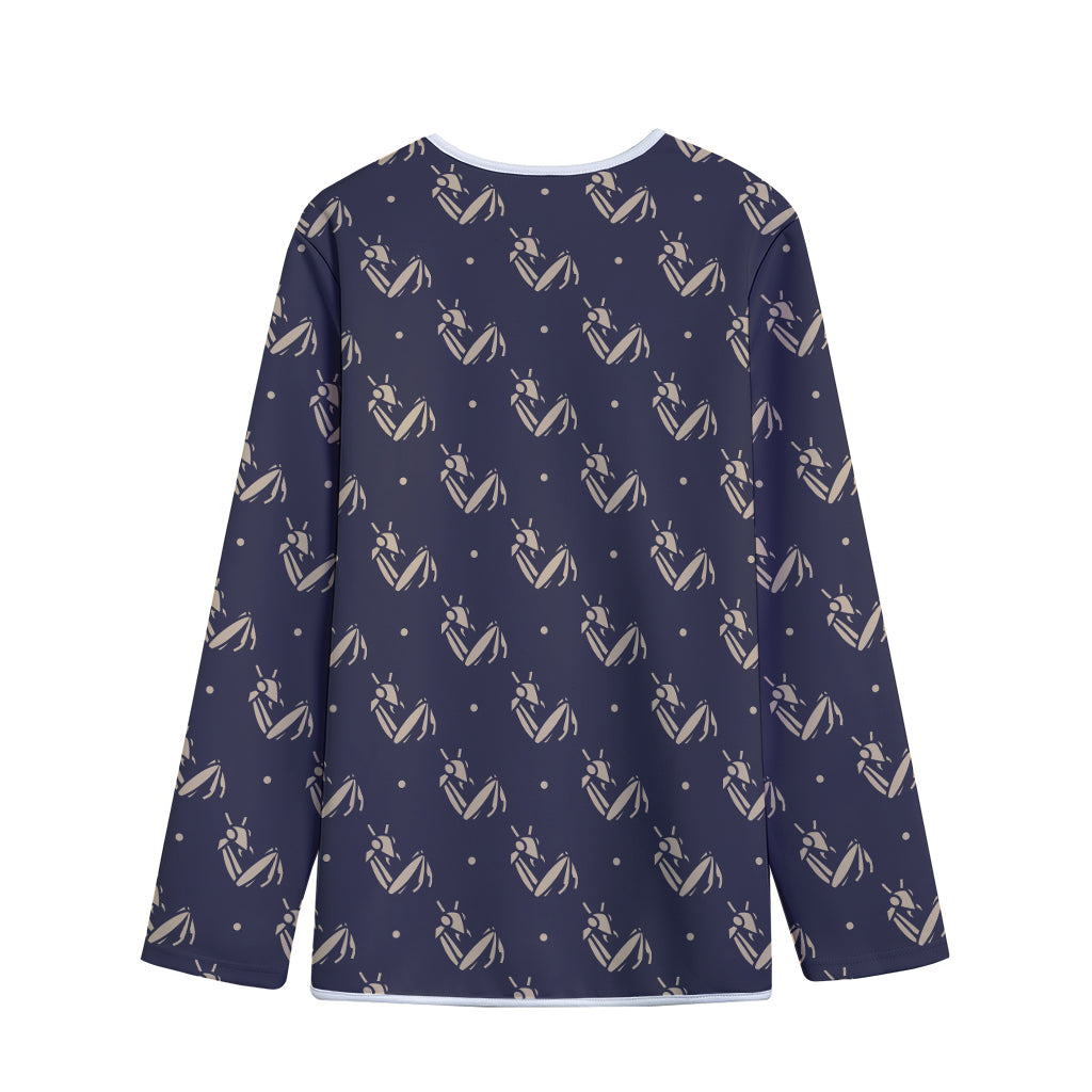 Blue And Beige Mantis Pattern Print Long Sleeve Short Coat