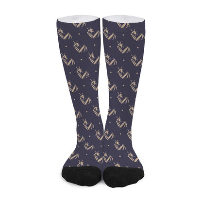 Blue And Beige Mantis Pattern Print Long Socks