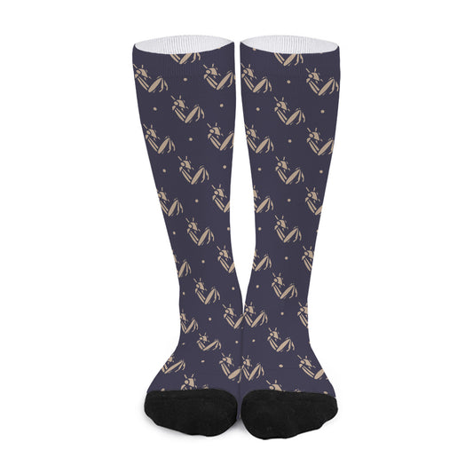 Blue And Beige Mantis Pattern Print Long Socks