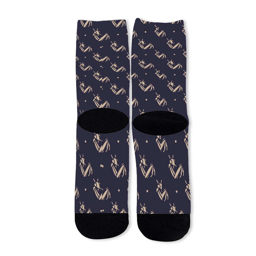 Blue And Beige Mantis Pattern Print Long Socks