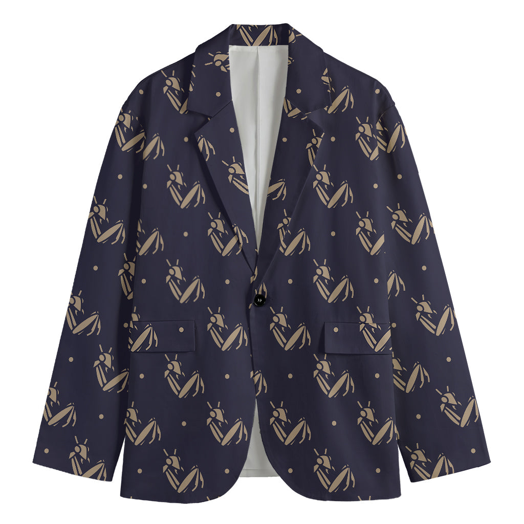 Blue And Beige Mantis Pattern Print Men's Blazer