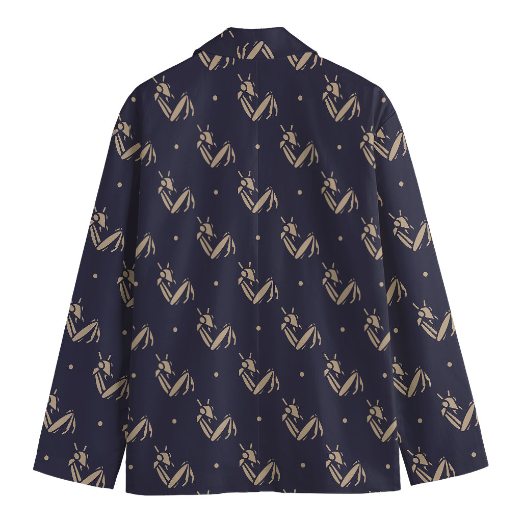 Blue And Beige Mantis Pattern Print Men's Blazer