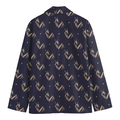 Blue And Beige Mantis Pattern Print Men's Blazer