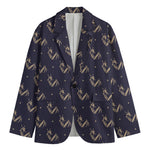 Blue And Beige Mantis Pattern Print Men's Cotton Blazer